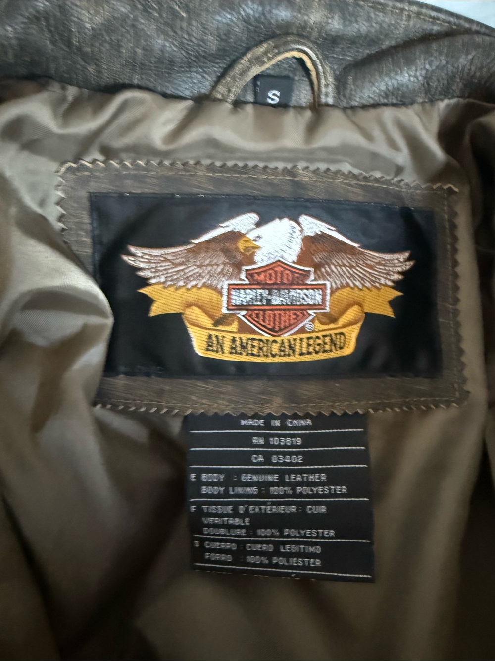 HARLEY DAVIDSON Vintage Distressed Tiger Stripe Leather Stud Riding Zip Jacket S - Picture 9 of 13